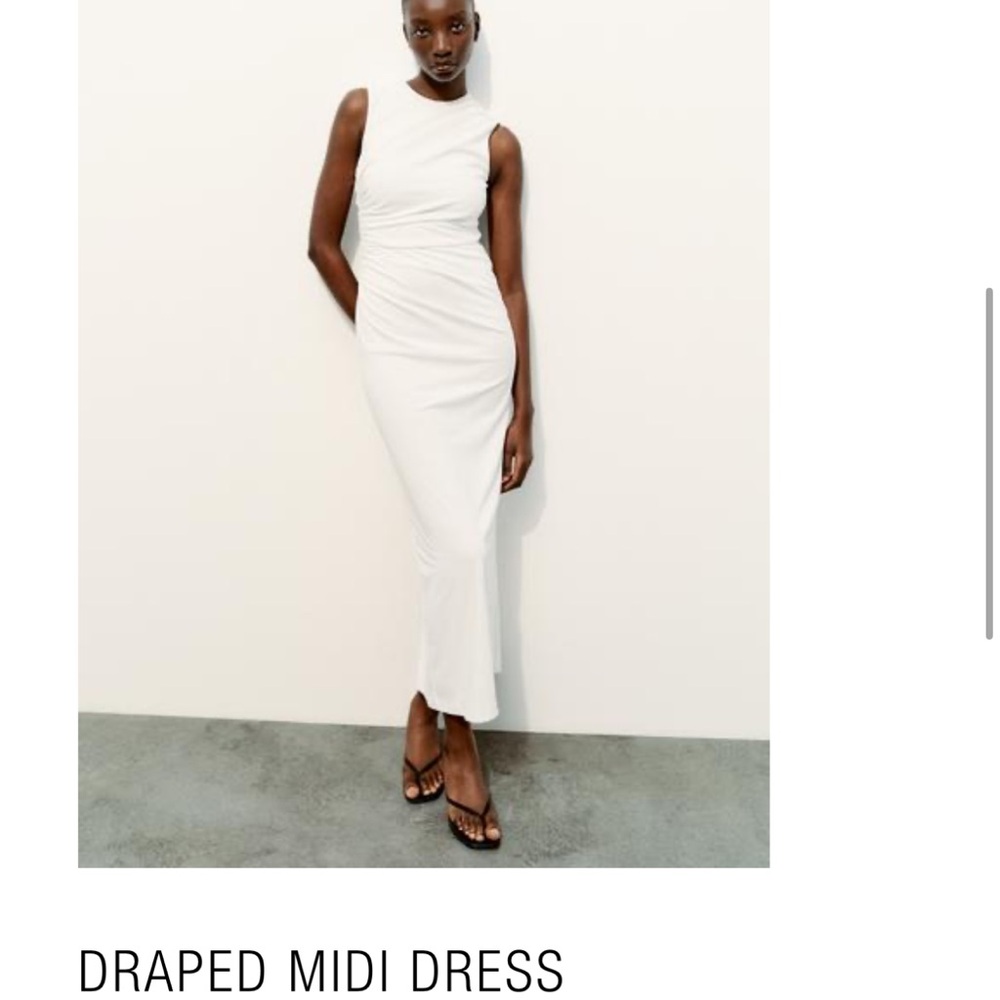 Zara White Draped Midi Dress